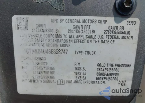 2003 GMC Sierra 2500Hd Work Truck from USA, damaged, VIN 1GTHK24U43E358747